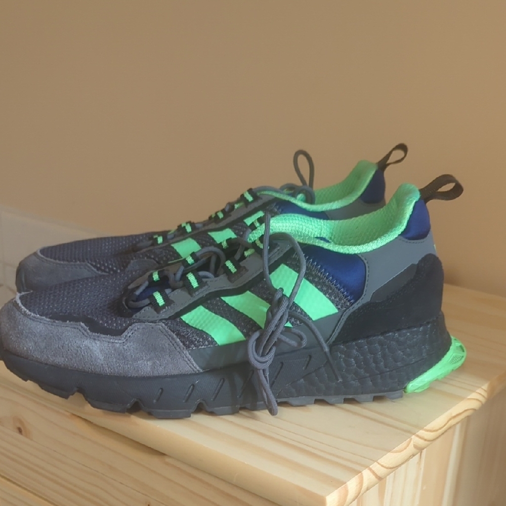 Adidas Neon Green and Navy Sneakers